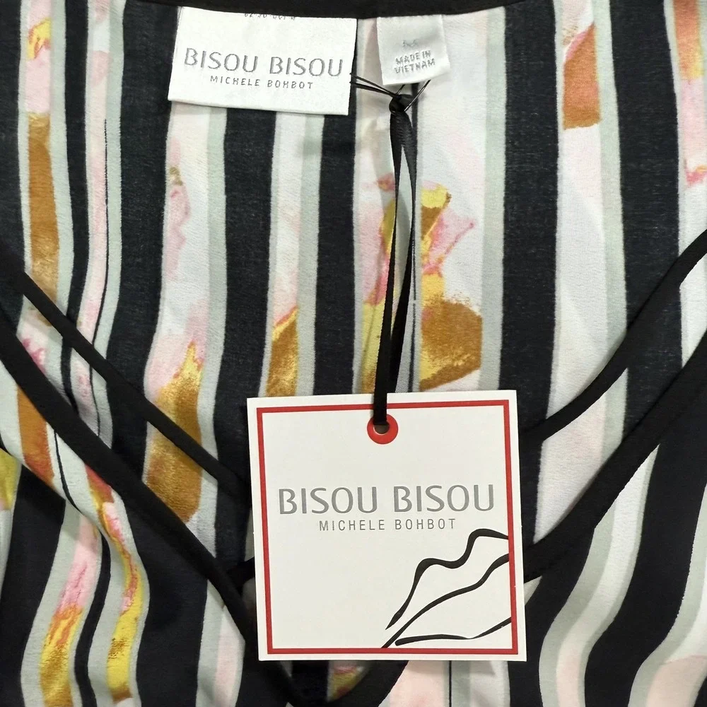 Bisou Bisou Tunic Top Women's M Multicolor Striped Floral Cold Shoulder Shirt - Picture 6 of 9